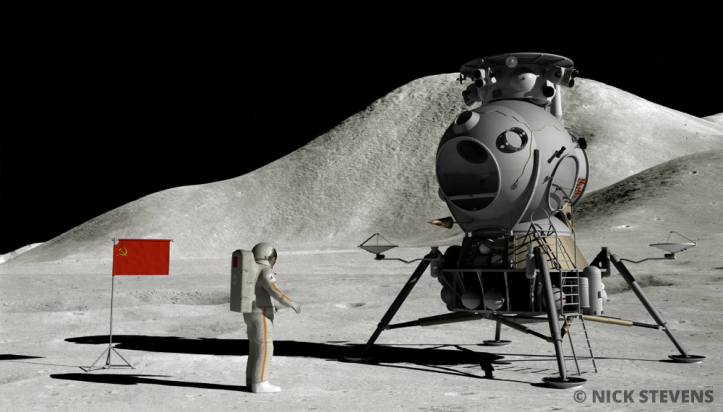 El LK y el cosmonauta de forma segura en la superficie lunar [IMG: © Nick Stevens]